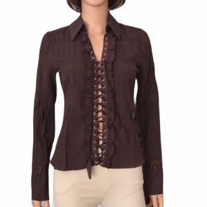 Vintage Tempo Paris hippie boho brown lace up blouse